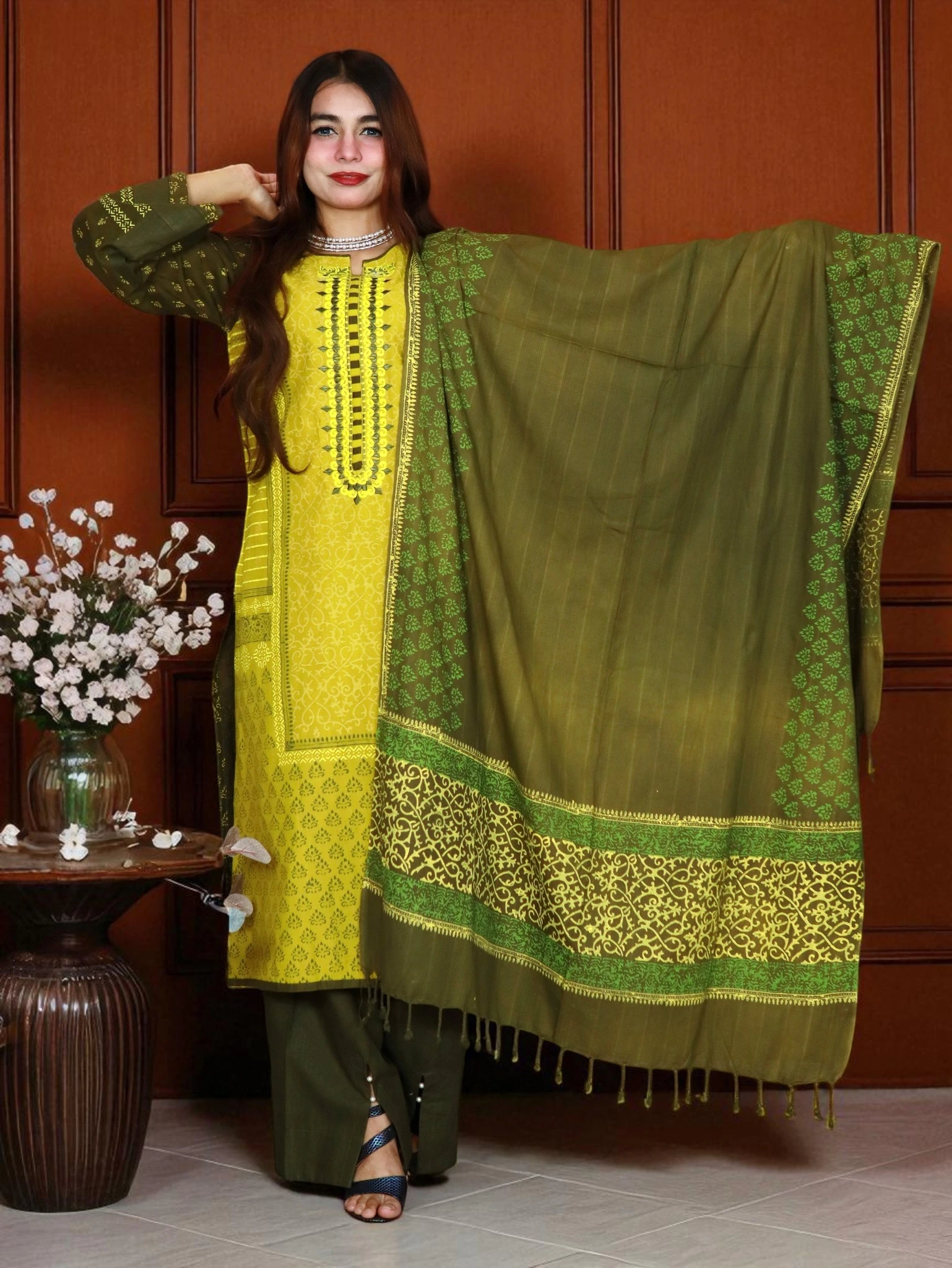 আনরেডি ANJAN COTTON CODE 27 DEEP OLIVE